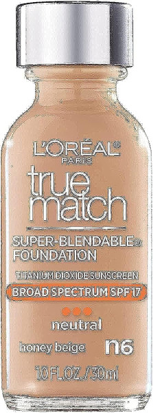 L’Oréal Paris Makeup True Match Super-Blendable Liquid Foundation, Honey Beige N6, 1 Fl Oz,1 Count