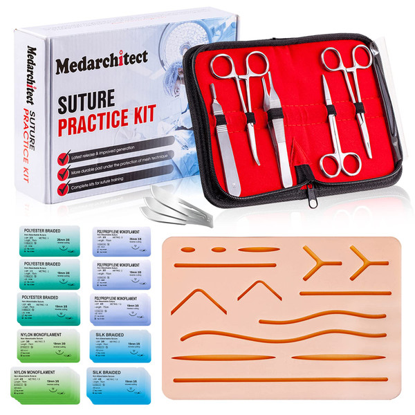 Medarchitect Suture Practice Complete Kit (30 Pieces) for Medical Student Suture Training, Include Upgrade Suture Pad with 14 Pre-Cut Wounds, Suture Tools, Suture Thread & Needle Medarchitect Suture Practice Complete Kit (30 Pieces) for Medical Student Suture Training, Include Upgrade Suture Pad with 14 Pre-Cut Wounds, Suture Tools, Suture Thread & Needle