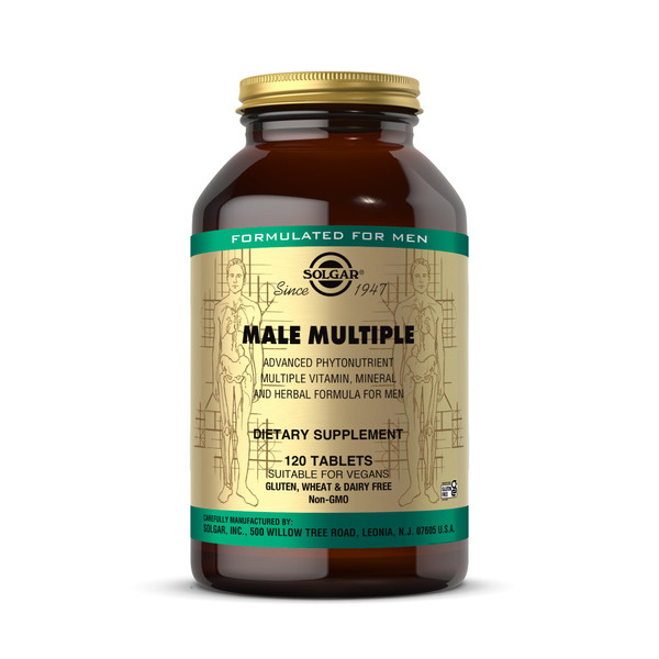 Solgar Male Multiple - 120 Tablets - Multivitamin, Mineral & Herbal Formula for Men - Vegan, Gluten Free & Dairy Free - 40 Servings