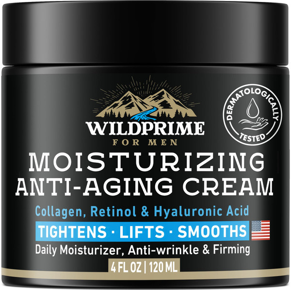 Men's Face Moisturizer Cream - Anti Aging & Wrinkle - Made in USA - Collagen, Hyaluronic Acid, Vitamins E & A, Avocado Oil - After Shave Lotion - Age Facial Skin Care, Day & Night Moisturizing, 4 oz