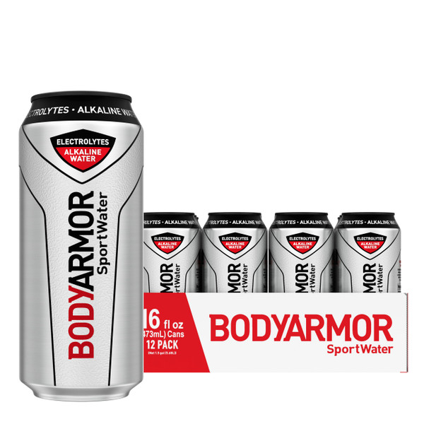 BODYARMOR SportWater Alkaline Water, Superior Hydration, High Alkaline Water pH 9+, Electrolytes, Perfect for your Active Lifestyle, 16oz 12 pack Cans
