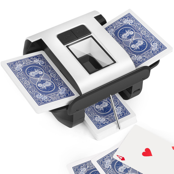 Automatic Card Shuffler Machine - 1-2 Decks, Low Noise Electric Shuffler with Rechargeable Battery, Fast & Smooth Shuffling for Poker, UNO, Blackjack, Skip-Bo, Phase 10, Standard & Sleeved Cards