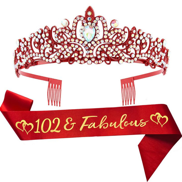 102nd Birthday Sash and Tiara for Women Red 102 Fabulous Birthday Decorations Happy Birthday Party Favor Supplies Gifts for Her