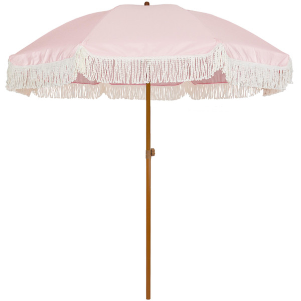 AMMSUN 7ft Patio Umbrella with Fringe Outdoor Tassel Umbrella UPF50+ Premium Steel Pole and Ribs Push Button Tilt, Elegant Pink