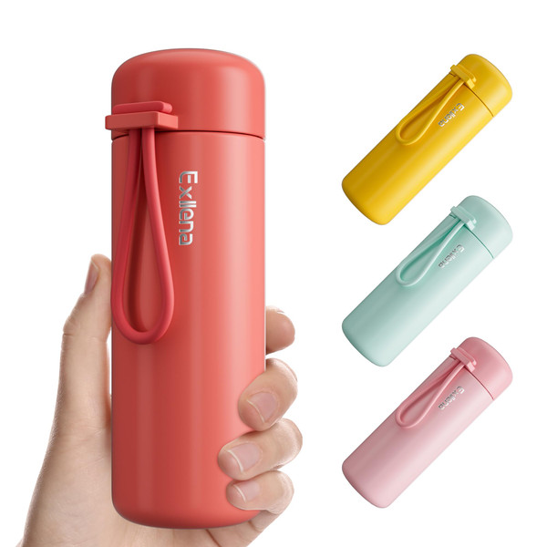 Exllena Mini Water Bottle 6.8oz/200ml, Small Insulated Water Bottle for Hot&Cold Drinks, Water Bottle Purse Bottle with Carry Handle - 100% Leakproof Perfect for School, Travel...(Coral Red)