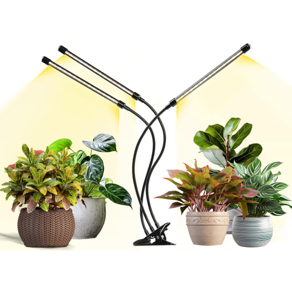 iPower LED Grow Lights for Indoor Plants, Full Spectrum Plant Growing Lamp with White Yellow LEDs, 5-Level Dimmable, Auto On Off with 4/8/12H Timer, 3 Tubes
