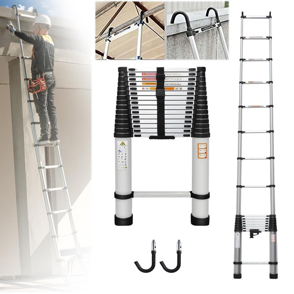 Aluminum Telescoping Ladder 20 FT Portable Extension Ladder, Multi-Purpose Telescopic Compact Ladder Lightweight Ladder RV Collapsible Ladder with Non-Slip Feet Loft Ladder, 330 Lb Capacity, EN131 Aluminum Telescoping Ladder 20 FT Portable Extension Ladder, Multi-Purpose Telescopic Compact Ladder Lightweight Ladder RV Collapsible Ladder with Non-Slip Feet Loft Ladder, 330 Lb Capacity, EN131