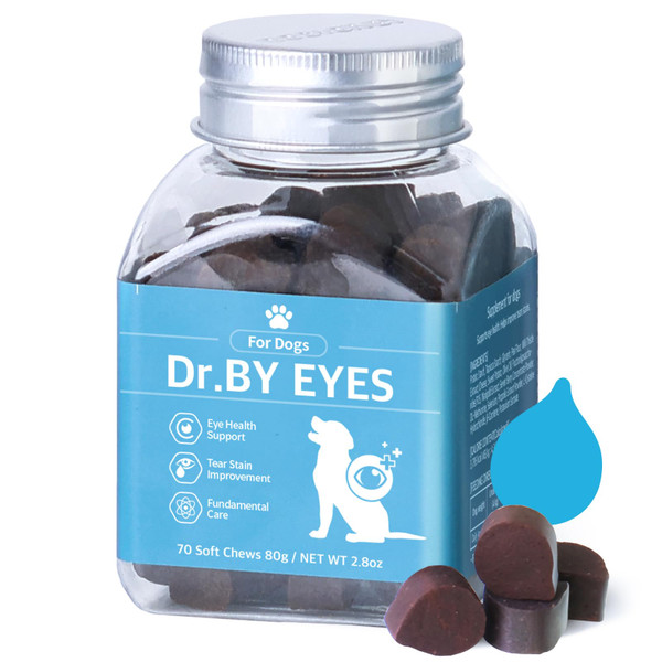 Dr.by Eyes Care Tear stain & Eye Supplement Dog Fundamental Tear stain Care Antioxidants 70 soft chew, with Lutein Milk Thistle 7-Superberry Propolise Methionine&Cysteine Beta-Carotene