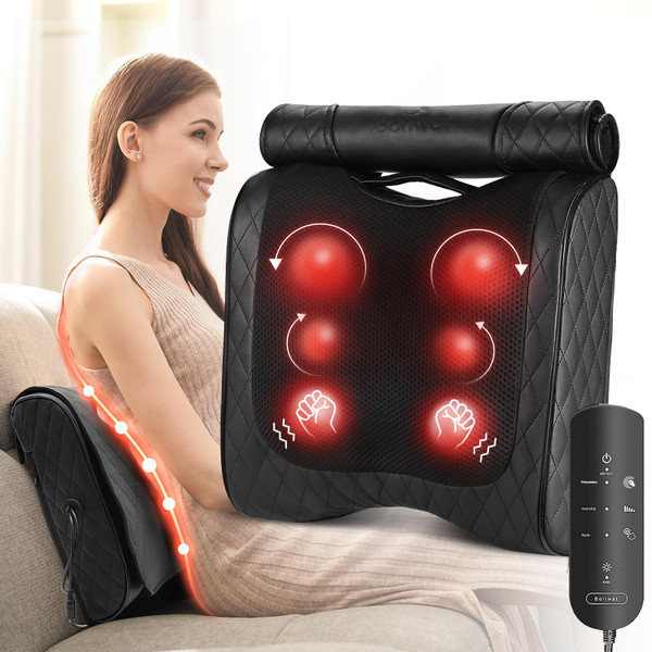 Boriwat Back Massager with Heat, Percussion & Shiatsu 2-in-1 Massager for Lower Back Pain Relief, 3D Deep Tissue Kneading Massage Pillow for Back, Waist, Leg, Foot Relax, Gifts for Women Men