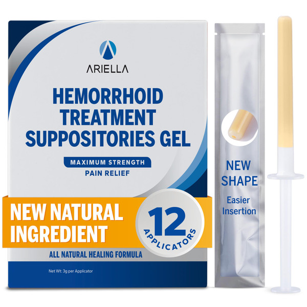 Ariella Hemorrhoid Treatment Suppository for Itch Discomfort: Hemorrhoid Shrinking Suppository Herbal Nature Gel- Best Fast Cure Burning Relief (Aloe, Pack of 12)