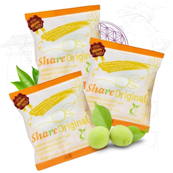 Share Original® cultured fermented Japanese apricot/plum (3-pc to taste) 30+months fermented, incl. description, Share Swiss Fermented