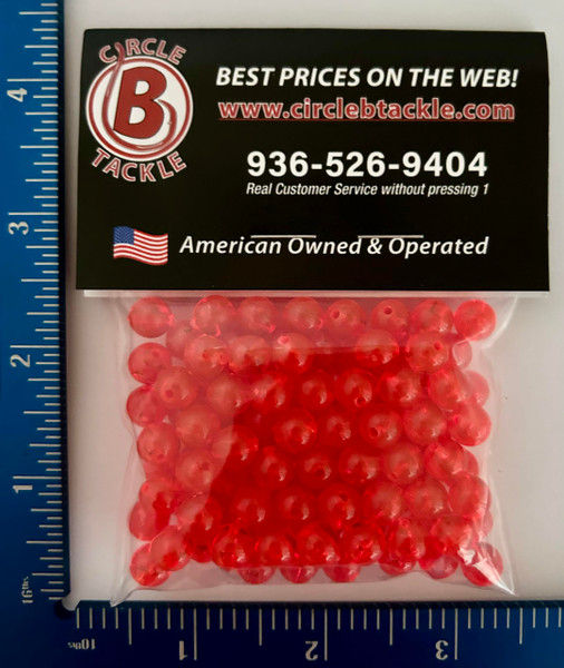 Round Plastic Fishing Bead 4mm, 6mm, 8mm for Fishing Baits & Lures 100-1000 Pack Both Freshwater & Saltwater Hard Plastic Balls for Fishing Spinner Rigs Made in USA (Red 100 Pack, 8mm)