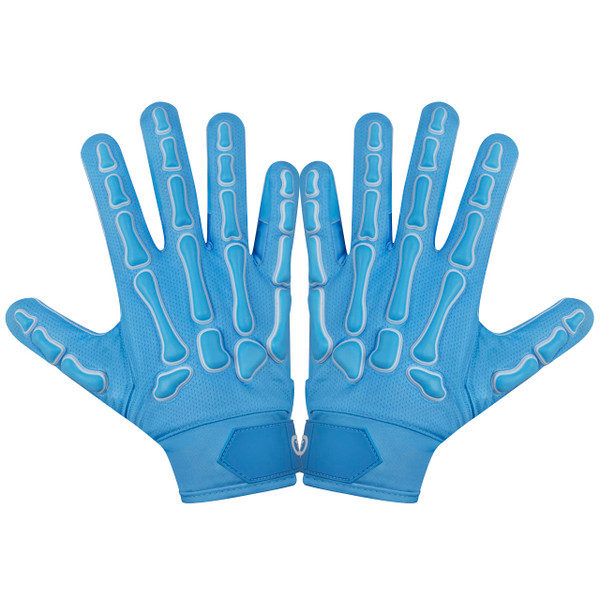 Glorious Traders Youth Football Gloves American Wide Receiver Injected Bones Football Gloves for Adult Men Women & Boys with Super Sticky Silicone Grip Palms (Sky Blue, Adult X-Large)