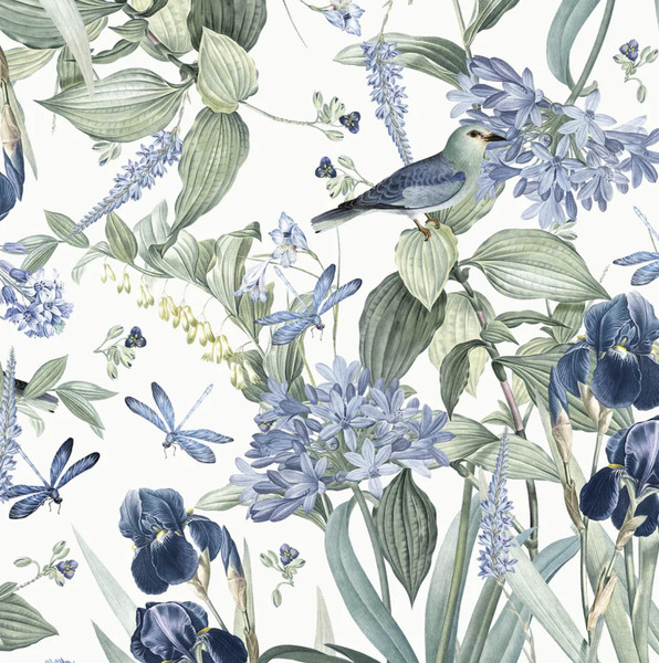 lenify Floral Wallpaper Peel and Stick Blue Flower Contact Paper 16.9inch x196.8inch Vintage Wall Paper Floral Bird Wallpaper for Cabinets Shelf Liner Removable Decor White and Blue Vinyl