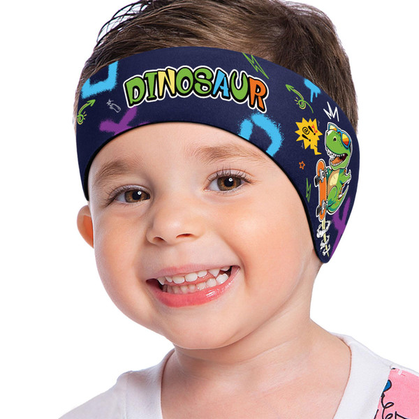 MoKo Cute Swimming Headband Ear Band for Kids, Graffiti Dinosaur Pattern, Keeps Water Out, 3 Sizes (M Size: 63cm/24.8inch, Age 3-9)