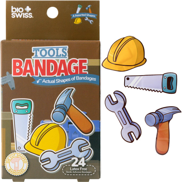 BioSwiss Bandages, Tools Shaped Self Adhesive Bandage Set, Latex Free, Sterile Wound Care, 24 Count