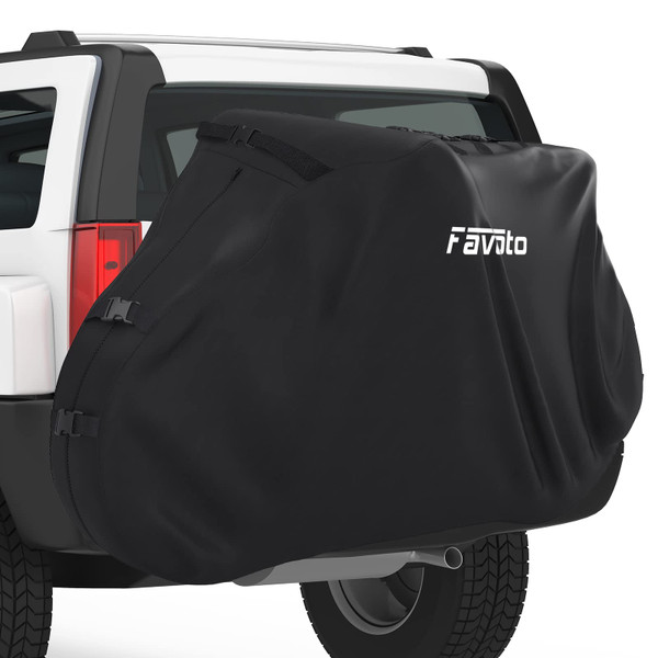 Favoto Bike Cover for Transport 2 Bikes - Waterproof Outdoor Bicycle Cover on Rear Bike Rack, 600D Thicken Oxford Heavy Duty Bike Rack Covers for 2 Bikes on Hitch Travel Storage