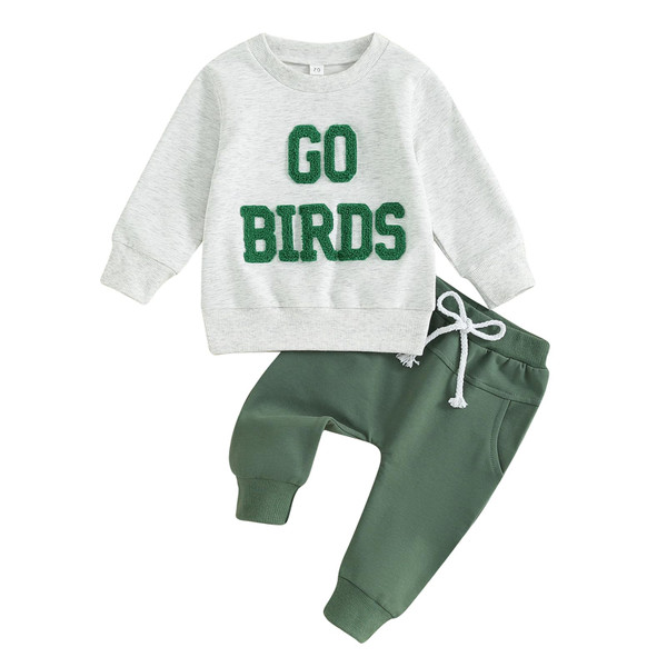 Karuedoo Toddler Baby Boy Girl Game Day Football Outfit Letter Embroidery Crewneck Sweatshirt and Jogger Pants Set (Birds Embroidery, 2-3 Years) Karuedoo Toddler Baby Boy Girl Game Day Football Outfit Letter Embroidery Crewneck Sweatshirt and Jogger Pants Set (Birds Embroidery, 2-3 Years)