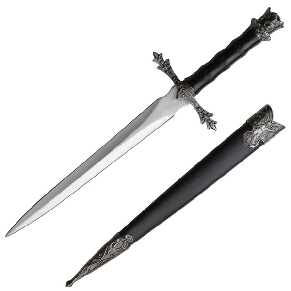 MASTER USA Fantasy Historical Short Sword King Arthur Collectors Knife with Scabbard-Satin Finish Blade,Nylon Fiber Handle,Zinc Alloy Guard,Historical,Collectible,HK-9947 Black 13.5-Inch Overall