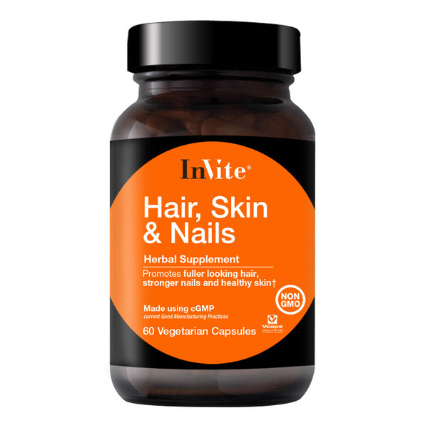 Invite Health Hair, Skin & Nails Supplement - Supports Health and Growth of Hair, Skin and Nails - Contains Vitamin C, Biotin, Zinc, MSM, Silica, Lysine, Proline, Oatgrass - 60 Vegetarian Capsules-1766099013
