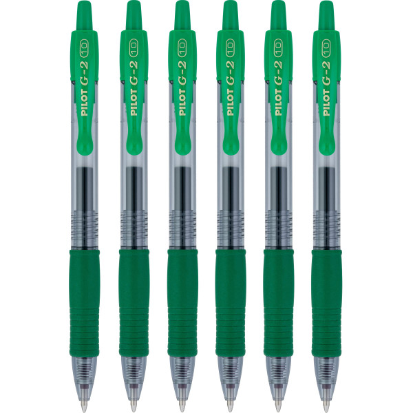 PILOT G2 Retractable Rollerball Gel Pens, Bold Point, 1.0mm, Green Ink, 6 Count PILOT G2 Retractable Rollerball Gel Pens, Bold Point, 1.0mm, Green Ink, 6 Count