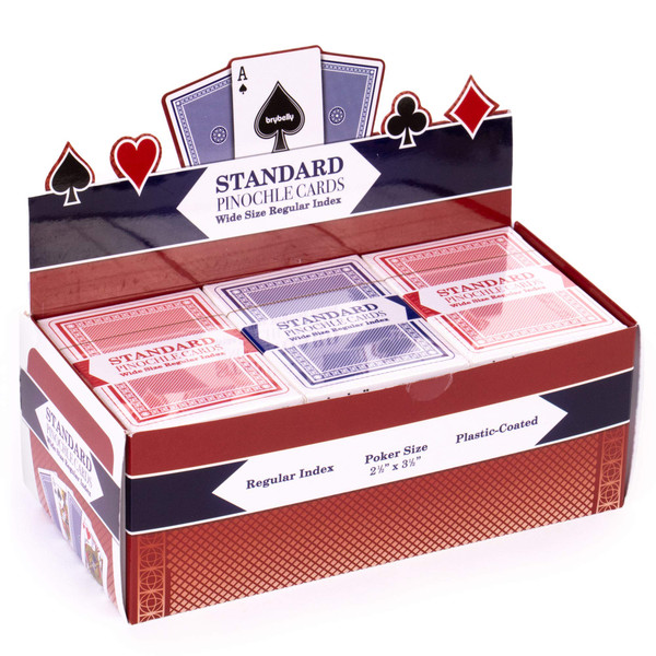 Pinochle Playing Cards, 12-Pack - Wide Size Regular Index Playing Cards Bulk Set - 48-Card Pre-Made Plastic-Coated Custom Decks - Tabletop Games, Hobbies, and Accessories - Collector Items, Toys, Family Activities-1766100380
