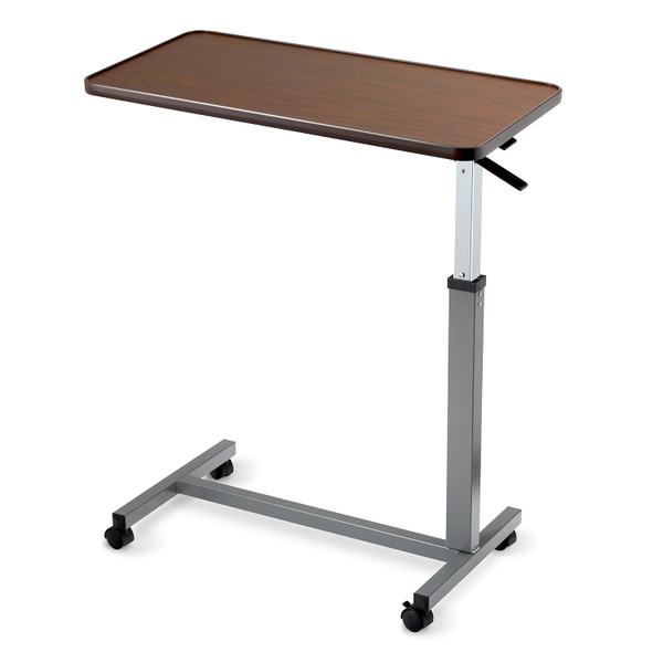 Invacare Bed Table, Height Adjustable Overbed Table, Hospital Bedside Table, Medical Rolling Desk with Wheels, Waterproof Medical and Home Use L-Shaped Steel Base Over Bed Tray Table