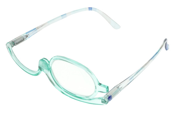 Calabria Flip Up Magnifying Makeup Reading Glasses +6.00 Blue Eye Make Up Cosmetic Rotating Single Lens Readers w/Soft Case