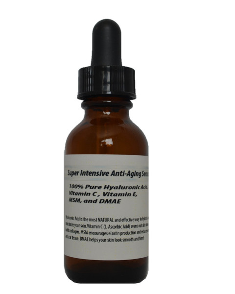 Super Intensive Anti-Aging Serum, 100% Pure Hyaluronic Acid, Vitamin C, Vitamin E, MSM, and DMAE (1oz)