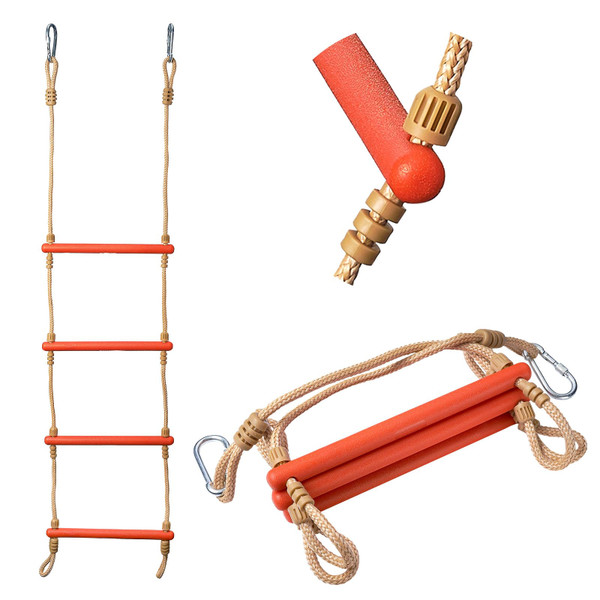 ProSSS 4 Step Boat Rope Ladder, Heavy Duty Climbing Rope, 440 Lbs Strength, 14"" Long Solid PP Ladder Bar, Outdoor Ladder, Orange ProSSS 4 Step Boat Rope Ladder, Heavy Duty Climbing Rope, 440 Lbs Strength, 14"" Long Solid PP Ladder Bar, Outdoor Ladder, Orange