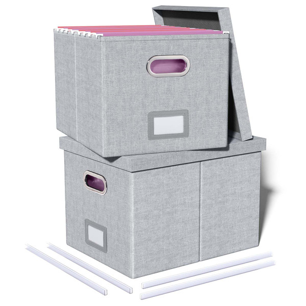 Oterri 2 Pack File Storage Organizer, Filing Box, Portable File Box with Lid, Fit for Letter/Legal File Folder Storage, Document Organizer, Gray-White Oterri 2 Pack File Storage Organizer, Filing Box, Portable File Box with Lid, Fit for Letter/Legal File Folder Storage, Document Organizer, Gray-White