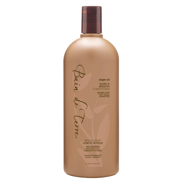 Bain de Terre Sleek & Smooth Smoothing Conditioner | Argan & Monoi Oils | Smooths & Controls Frizzy, Unruly Hair | Paraben Free | Color-Safe | 33.8 Fl Oz