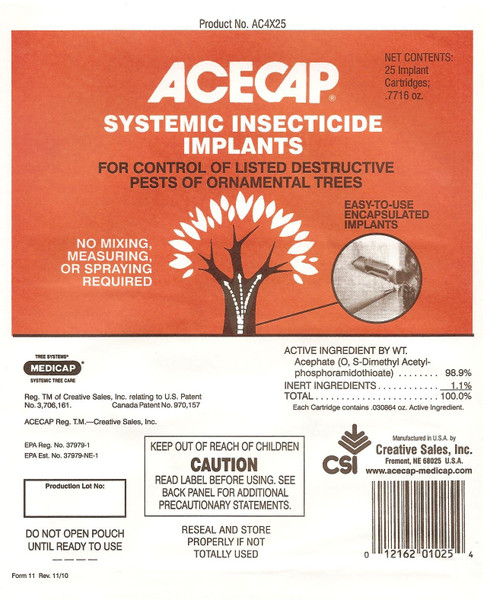 Acecap 25-Pack Systemic Insecticide Tree Implants for Control of Tree Pests, 3/8-Inch