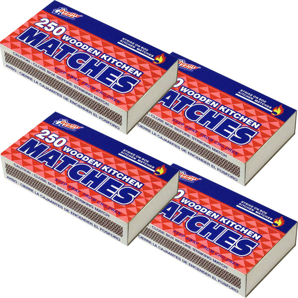 4 Packs Large Matches 250 Count Strike on Box Fire Starter 1000 Matches Lot