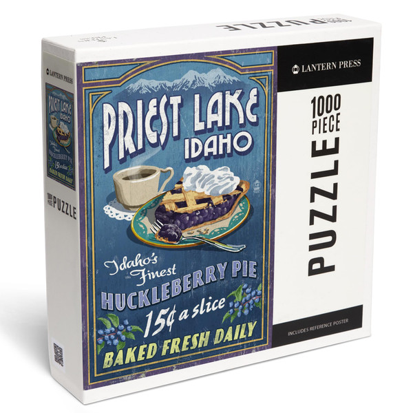 Lantern Press Priest Lake, Idaho, Huckleberry Pie Vintage Sign 1000 Piece Jigsaw Puzzle for Adults, Made in USA with Reference Poster