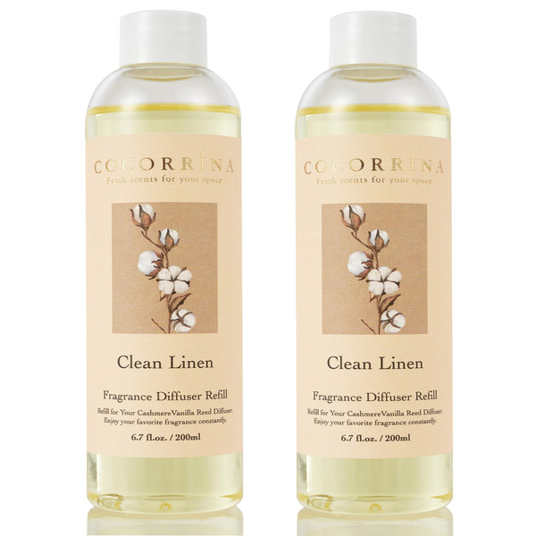Cocorrína Reed Diffuser Refill - Clean Linen 6.7 oz / 2 Packs Reed Diffuser Oil Refill