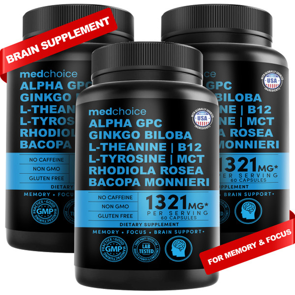 12-in-1 Nootropic Brain Supplement Anhydrous: Ginkgo Biloba for Brain Support, Memory and Focus - B12, Alpha GPC, L Theanine and Choline Supplements with Bioperine Non Caffeinated 1321mg (180ct) 12-in-1 Nootropic Brain Supplement Anhydrous: Ginkgo Biloba for Brain Support, Memory and Focus - B12, Alpha GPC, L Theanine and Choline Supplements with Bioperine Non Caffeinated 1321mg (180ct)