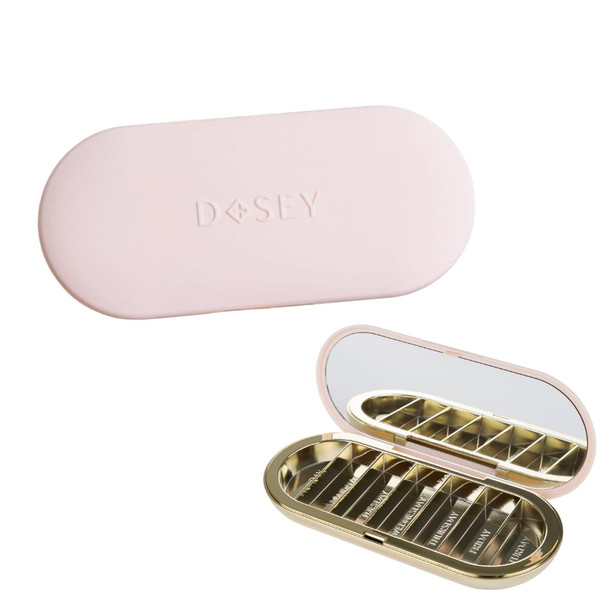Dosey 7 Day Pill Compact Travel Pill Organizer - Pill Case with 7 Pill Compartments for Medicine Storage & Protection – Stylish & Elegant Medication Organizer with Mirror, Blush