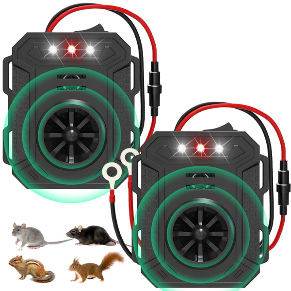 2024 Upgraded Car Mouse Repellent Under Hood Mouse Repellent for Cars with Ultrasonic Strobe Light to Scare Away Rodent Squirrel Repellent for CarEngine Truck RV Warehouse Vehicle Protection(2 Pack)