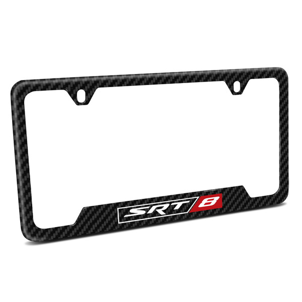 iPick Image for Dodge SRT-8 Logo Black Carbon Fiber Texture ABS Plastic 50 States License Plate Frame
