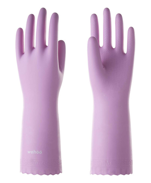 wahoo Skin-Friendly Cleaning Gloves, Reusable Dishwashing Gloves with Flocked Cotton Liner, Dishwashing, Kitchen, Mauve Mist, Small