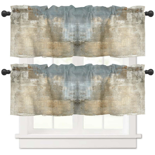 2 Pack Retro Beige Window Valances, Abstract Art Valances for Windows Treatment Decor, Farmhouse Rod Pocket Privacy Decorative Curtain Valance for Bathroom Bedroom Living Room, 54 X 18 in, 2 Panel