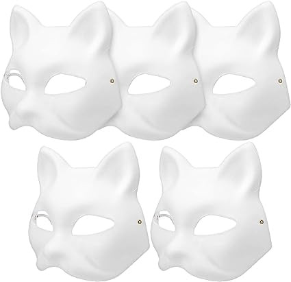 5 Pcs Cat Masks White Paper Blank Hand Painted Masks Halloween Masquerade Costume Cosplay Accessories