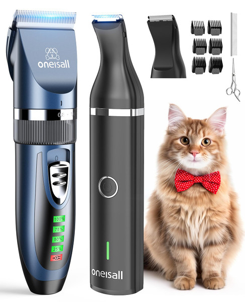 oneisall Cat Clippers and Paw Trimmer 3 in 1 Cat Grooming Kit,Cat Clippers for Matted Hair,Cordless Kitty Shaver for Matted Long Hair,2 Speed Pet Clippers