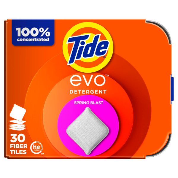 Tide evo Laundry Detergent Tiles, 30 CT, Spring Blast Scent, Laundry Sheet