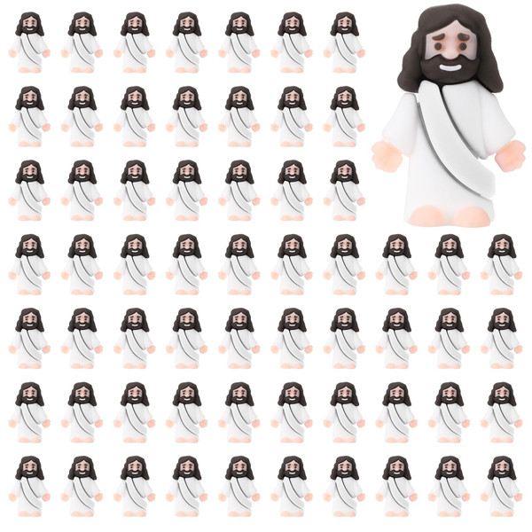 Bememo 100 Pcs Jesus Toys Original Design Mini Rubber Little Jesus Figurine to Hide and Seek Religious Party Favors Sunday School Craft Baptism Gifts for Easter Egg Stuffers(White)