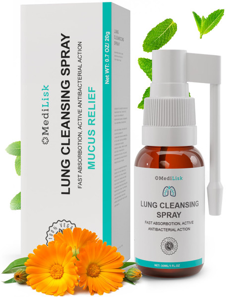MediLisk Lung Cleansing Spray – Respiratory Support, Mucus Relief and Lung Cleanse – Support for Lung Detox for Smokers – Herbal Extract Formula – Hypoallergenic, Non-Steroidal – 1 oz – Pack of 1