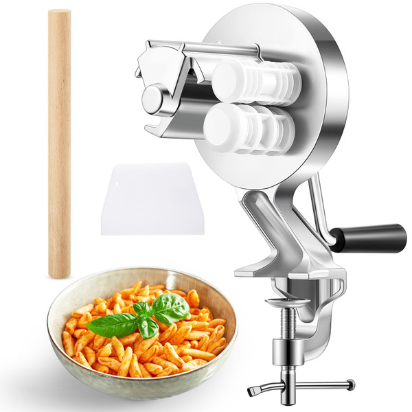 Cavatelli Pasta Maker Machine with Wooden Rolling Pin and Dough Scraper Italian Homemade Pasta Gnocchi Maker Set for Christmas Cooking Housewarming Gift Kitchen Supplies