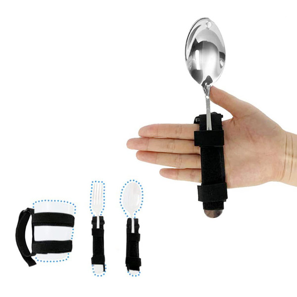Universal Cuff Adaptive Utensil Holder Hand Strap Utensil Holder Adjustable Elder Eating Assistance Cuff Holding Cutlery Elastic Aid Utensil Cuff Holder Strap for Parkinson Arthritis Tremors Patients