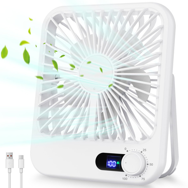 Cooperwin Travel Fan for Sleeping, 6.8" Small Portable Fan Rechargeable Battery Powered, 100 Speeds Personal Mini Desk Fan for Office Bedroom, Cruise Ship Beach Vocation Travel Essentials, White
